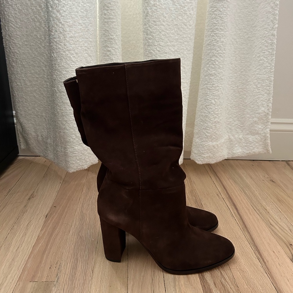 Ralph Lauren Brown Heeled Boots with Suede Finish